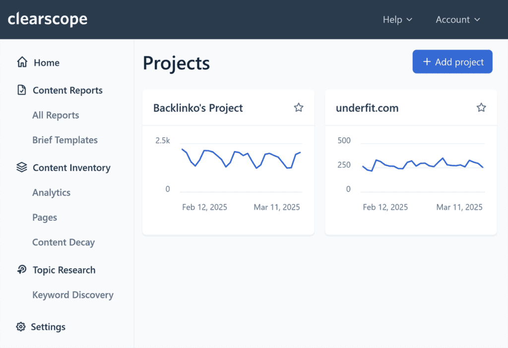 Clearscope dashboard